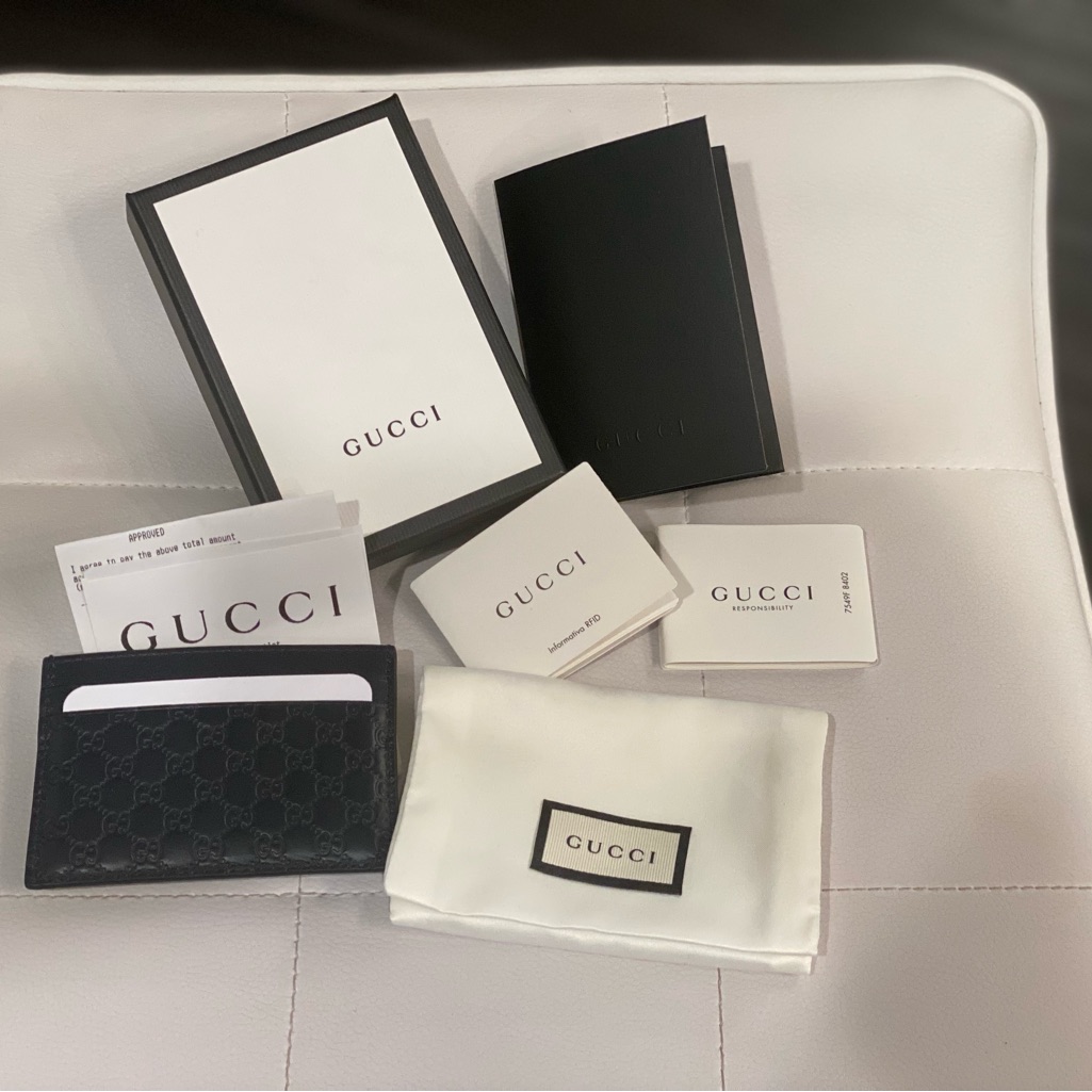 Gucci Signature Leather Card Case Wallet - Deep Navy Blue Gg Guccissima Unisex